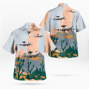 U.S. Air Force E-3 AWACS Hawaiian Shirt for Men - Military Aircraft Design & Tropical Vibes, Perfect for Aviation Fans