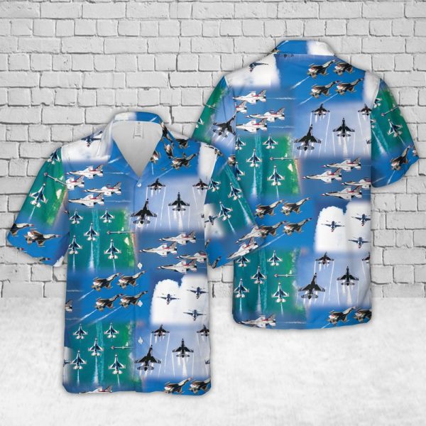 U.S. Air Force Thunderbirds Air Show Hawaiian Shirt for Men - Military Aircraft & Aerial Performance Design, Perfect for Aviation Fans
