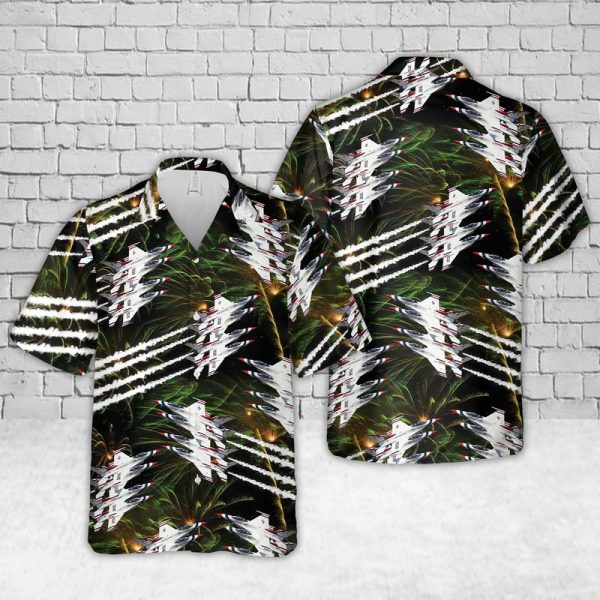 U.S. Air Force Thunderbirds Performance Hawaiian Shirt for Men - Military Jets & Tropical Fireworks Theme, Perfect for Air Force Fans
