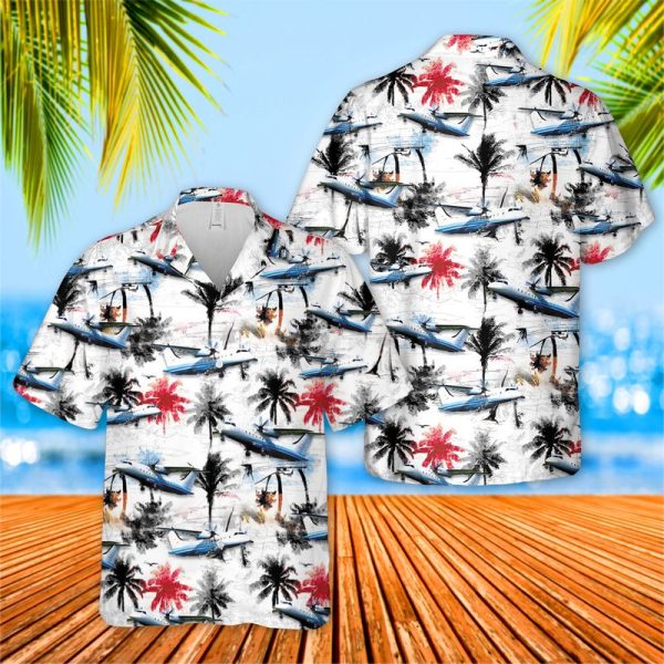 U.S. Air Force C-146A Wolfhound Hawaiian Shirt for Men - Military Aircraft Design & Tropical Vibes, Perfect for Aviation Enthusiasts