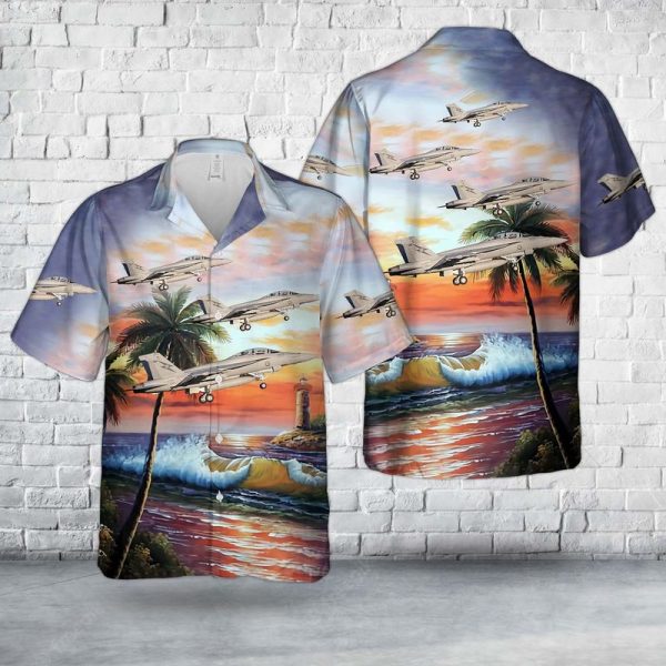 US Air Force Royal Australian Air Force A44-207 F/A-18 Hornet Hawaiian Shirt for Men - Military Aircraft Design, Perfect for Aviation Fans