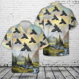 U.S. Air Force YF-12A Hawaiian Shirt for Men - Military Aircraft Design & Tropical Elements, Perfect for Aviation Fans