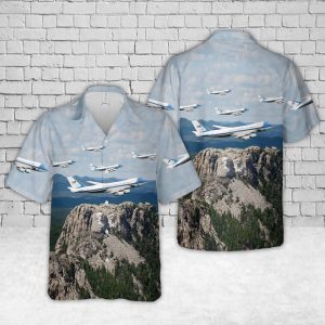 VC-25 Air Force One Hawaiian Shirt for Men - Military Aircraft Design & Scenic View of Mount Rushmore, Perfect for Aviation Fans