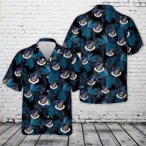 US Air Force Pacific Air Forces (PACAF) Hawaiian Shirt for Men - Military Emblem & Tropical Leaf Design, Perfect for Veterans and Air Force Fans
