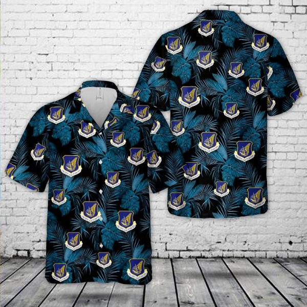 US Air Force Pacific Air Forces (PACAF) Hawaiian Shirt for Men - Military Emblem & Tropical Leaf Design, Perfect for Veterans and Air Force Fans
