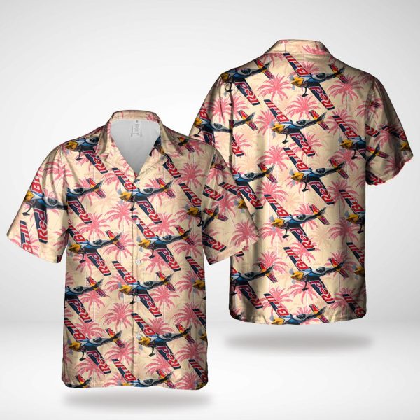 Red Bull Air Force Hawaiian Shirt for Men - Parachute Jumping & Tropical Design, Perfect for Aviation Enthusiasts