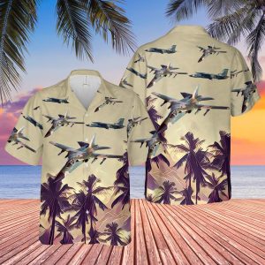 US Air Force General Dynamics F-111 Aardvark Hawaiian Shirt for Men - Iconic Fighter Jet & Tropical Palm Tree Design, Perfect for Aviation Fans
