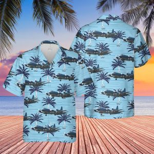 Royal Canadian Air Force CP-140 Aurora Hawaiian Shirt for Men - Military Aircraft Design & Tropical Scenery, Perfect for Aviation Fans
