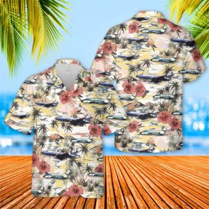 US Air Force Lockheed Jetstar Hawaiian Shirt for Men - Military Aircraft & Tropical Floral Design, Perfect for Aviation Fans