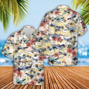 U.S. Air Force MQ-9A Reaper Hawaiian Shirt for Men - Military Drone Design & Tropical Elements, Perfect for Aviation Enthusiasts