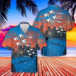 U.S. Air Force Thunderbirds 4th of July Hawaiian Shirt for Men - Military Jets & Patriotic Fireworks Design, Perfect for Aviation Fans