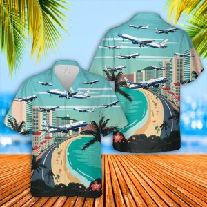 VC-32 Air Force Two Hawaiian Shirt for Men - Military Aircraft & Tropical Design, Perfect for Aviation Enthusiasts