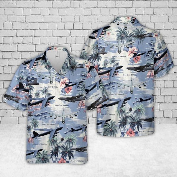 U.S. Air Force Boeing B-52 Stratofortress Hawaiian Shirt for Men - Military Aircraft & Tropical Design, Perfect for Aviation Enthusiasts
