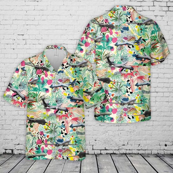 U.S. Air Force MQ-9A Reaper Hawaiian Shirt for Men - Military Drone Design & Tropical Scenery, Perfect for Aviation Fans
