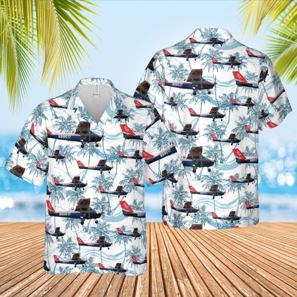 US Air Force Civil Air Patrol Cessna 172P Skyhawk Hawaiian Shirt for Men - Aircraft Design & Tropical Palm Tree, Perfect for Aviation Fans