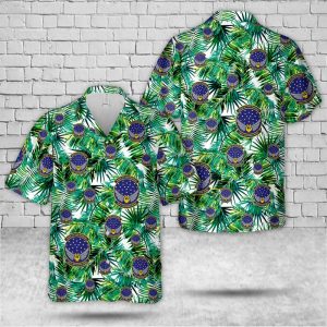 US Air Force Illinois Air National Guard Hawaiian Shirt for Men - Military Emblem & Tropical Palm Tree Design, Perfect for Veterans and Air Force Fans