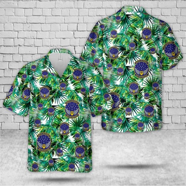 US Air Force Illinois Air National Guard Hawaiian Shirt for Men - Military Emblem & Tropical Palm Tree Design, Perfect for Veterans and Air Force Fans