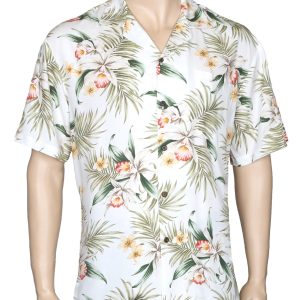 Men's Hawaiian Shirt - Polyester Relaxed Fit Orchid Aloha Print Shirt