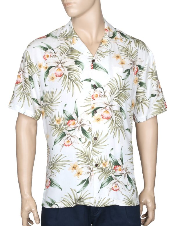 Men's Hawaiian Shirt - Polyester Relaxed Fit Orchid Aloha Print Shirt