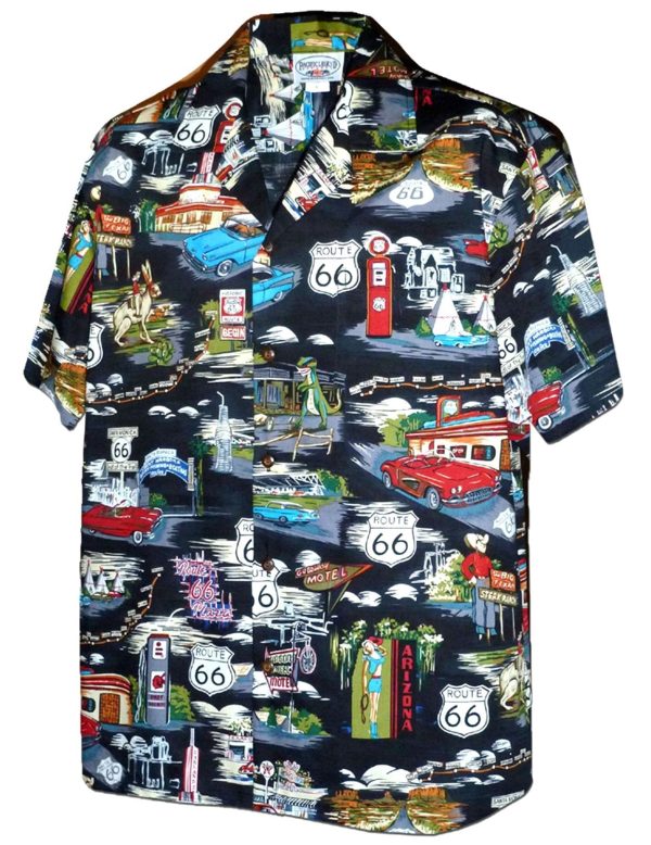 Men's Hawaiian Shirt - Polyester Route 66 Open Collar Aloha Print Shirt