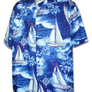 Men's Hawaiian Shirt - Polyester Sailing Aloha Print Shirt