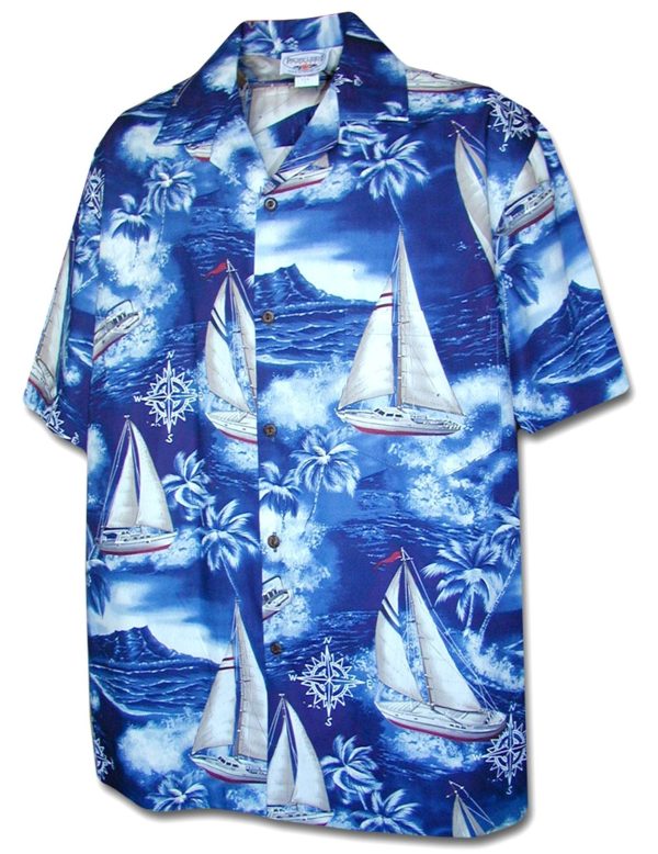 Men's Hawaiian Shirt - Polyester Sailing Aloha Print Shirt