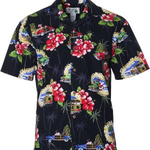 Men's Hawaiian Shirt - Santa Riding Woody Polyester Aloha Print Casual Shirt