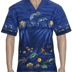 Men's Hawaiian Shirt - Polyester Sea Life Border Aloha Print Shirt