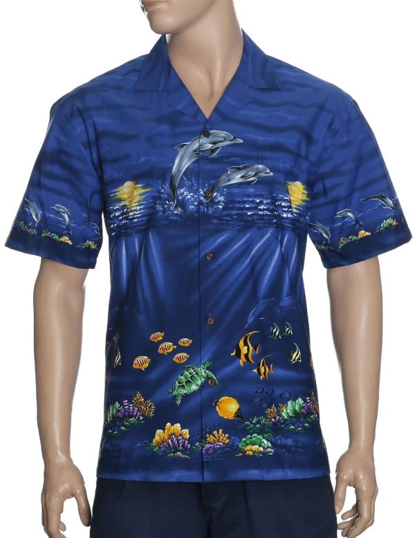 Men's Hawaiian Shirt - Polyester Sea Life Border Aloha Print Shirt