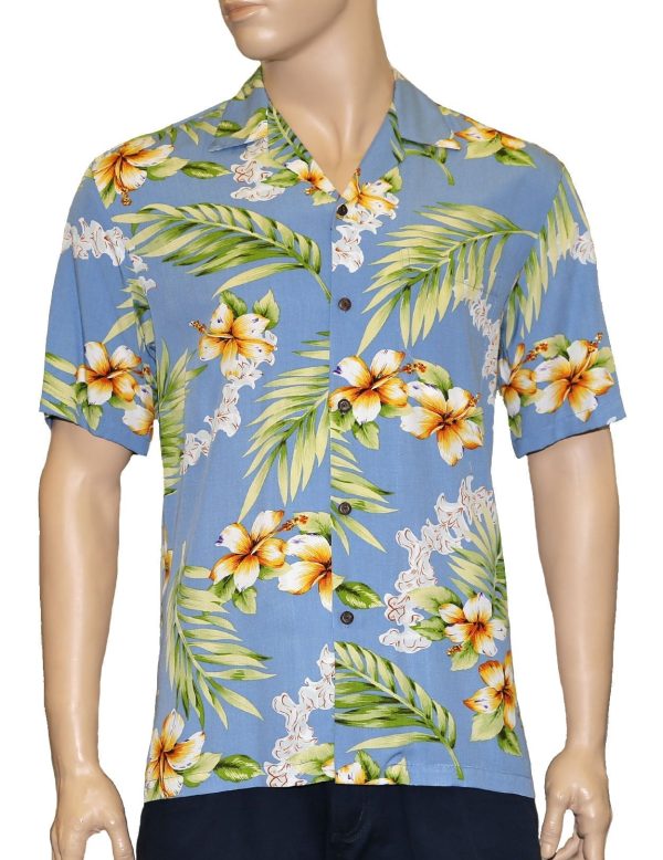 Men's Hawaiian Shirt - Polyester Sky Blue Tuberose Aloha Print Shirt