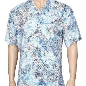 Men's Hawaiian Shirt - Polyester Sky Blue Wailea Resort Aloha Print Shirt