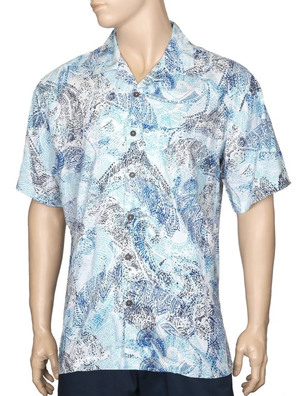 Men's Hawaiian Shirt - Polyester Sky Blue Wailea Resort Aloha Print Shirt