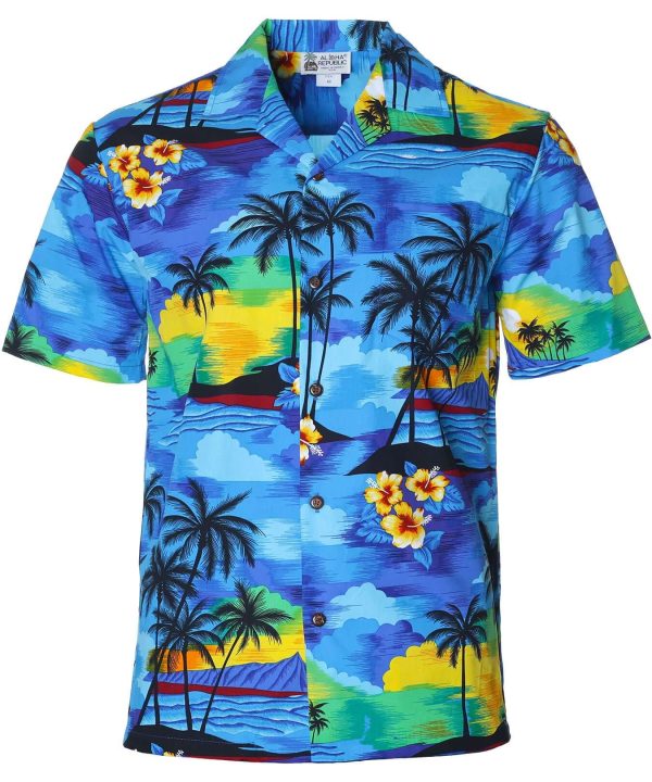 Men's Hawaiian Shirt - Sunrise Hawaii Polyester Aloha Print Casual Shirt