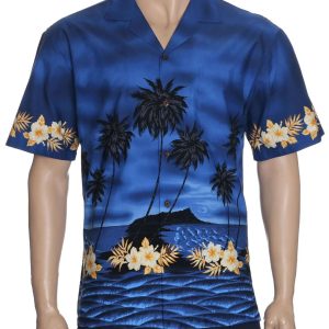 Men's Hawaiian Shirt - Polyester Sunset Beach Border Aloha Print Shirt
