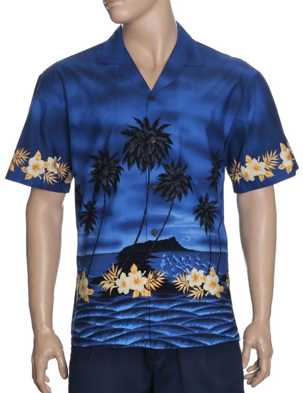 Men's Hawaiian Shirt - Polyester Sunset Beach Border Aloha Print Shirt