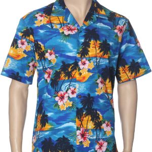 Men's Hawaiian Shirt - Polyester Sunset Hibiscus Aloha Print Shirt