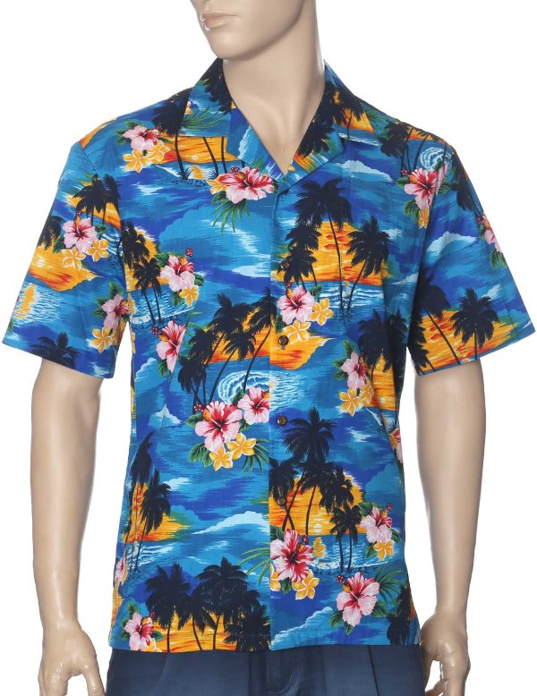 Men's Hawaiian Shirt - Polyester Sunset Hibiscus Aloha Print Shirt