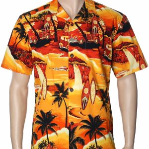 Men's Hawaiian Shirt - Polyester Surf Woody Time Tour Aloha Print Shirt