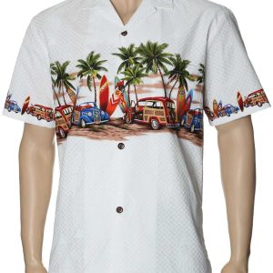 Men's Hawaiian Shirt - Polyester Surfer Woody One Stop Border Print Shirt