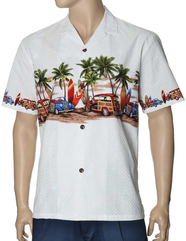 Men's Hawaiian Shirt - Polyester Surfer Woody One Stop Border Print Shirt