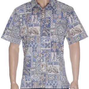 Men's Hawaiian Shirt - Polyester Tapa Honu Fit Aloha Dress Shirt