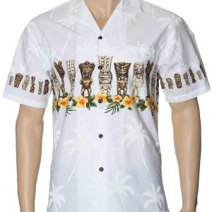Men's Hawaiian Shirt - Polyester Tiki Border Aloha Print Shirt
