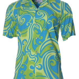 Men's Hawaiian Shirt - Title Waves Polyester Aloha Print Casual Summer Shirt