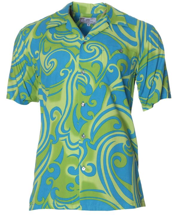 Men's Hawaiian Shirt - Title Waves Polyester Aloha Print Casual Summer Shirt