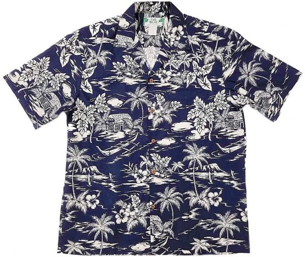 Men's Hawaiian Shirt - Love Shack Navy Print Polyester Casual Summer Shirt