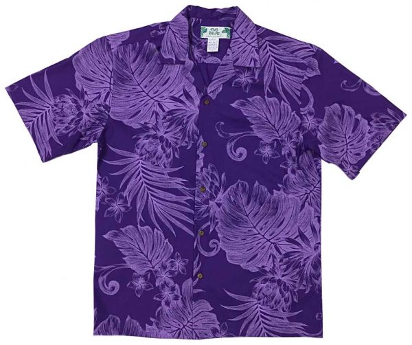 Men's Hawaiian Shirt - Monstera Ceres Purple Print Polyester Casual Summer Shirt