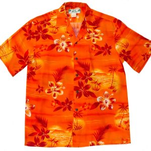 Men's Hawaiian Shirt - Moonlight Scenic Orange Print Polyester Casual Summer Shirt