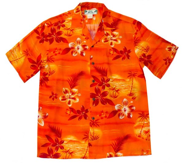 Men's Hawaiian Shirt - Moonlight Scenic Orange Print Polyester Casual Summer Shirt