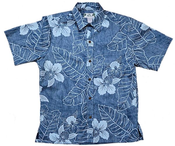 Men's Hawaiian Shirt - Reverse Niihau Blue Print Polyester Casual Summer Shirt