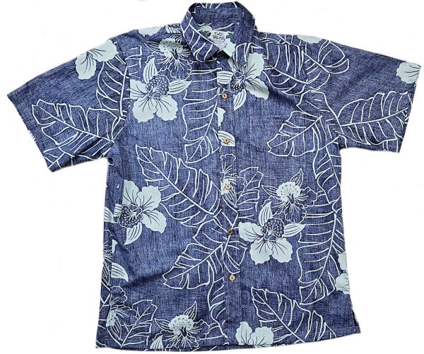 Men's Hawaiian Shirt - Reverse Niihau Navy Print Polyester Casual Summer Shirt